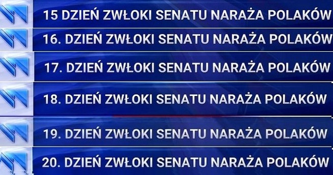 Wiadomości TVP od 19 kwietnia liczą na paskach, od ilu dni "zwłoka Senatu naraża Polaków"
