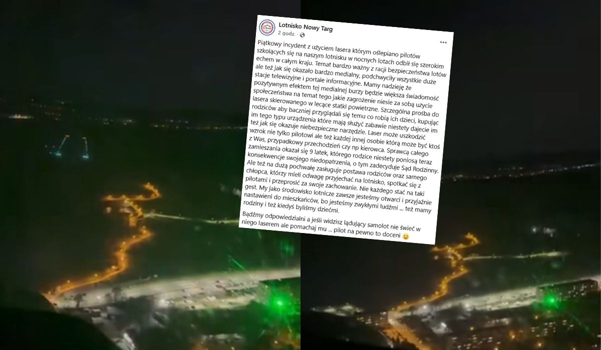 Nowy Targ: 9-latek, który świecił laserem w samolot, przyjechał z rodzicami na lotnisko i przeprosił pilota