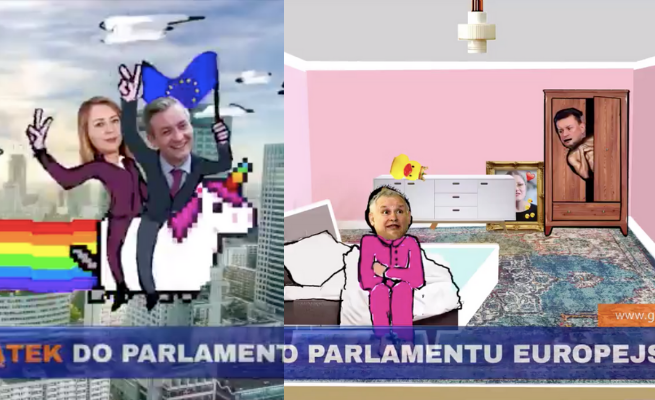 Spot kandydatki Wiosny: jednorożec, Biedroń, Kaczyński i nagi Błaszczak w szafie