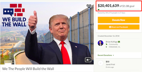GoFundMe: 20 milionów dolarów ze zbiórki na mur Trumpa wróci do darczyńców