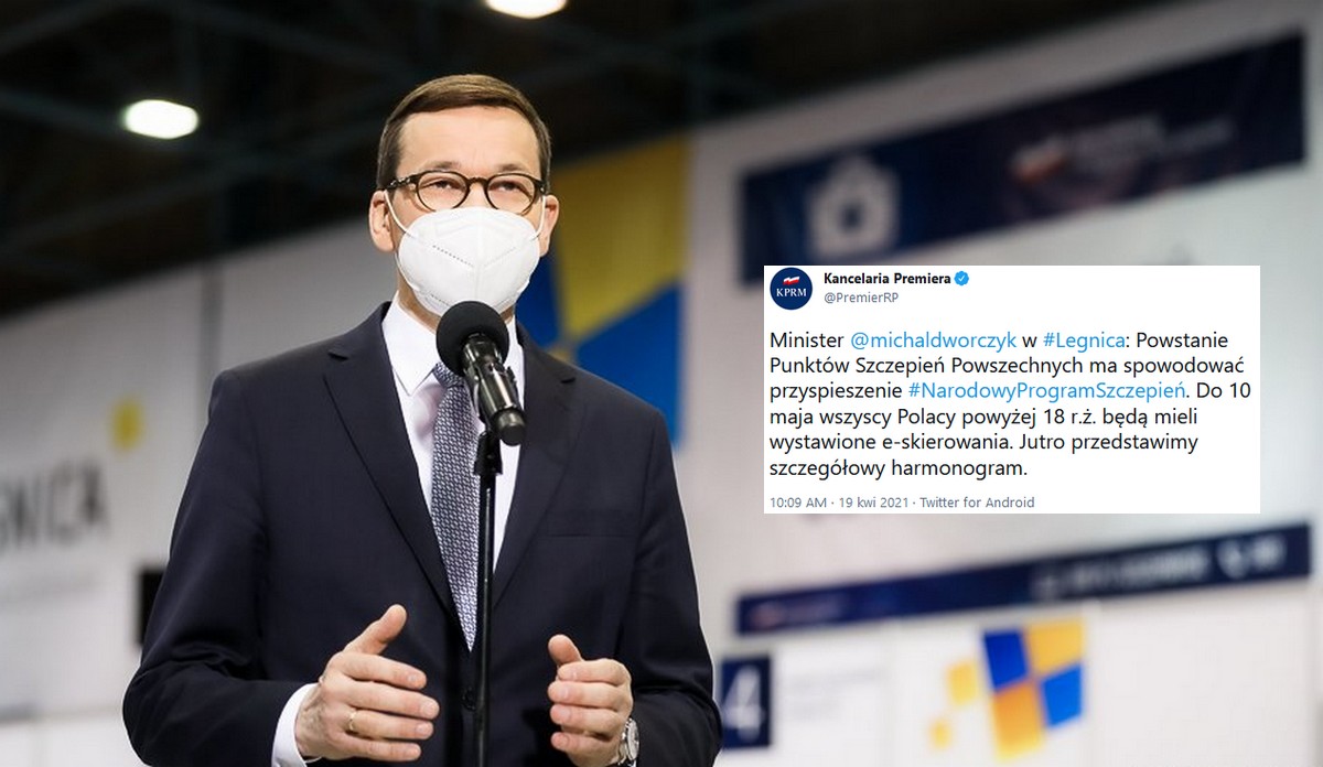 Premier ogłasza kolejną rewolucję w programie szczepień: od 10 maja każdy dorosły będzie mógł zapisać się na szczepienie