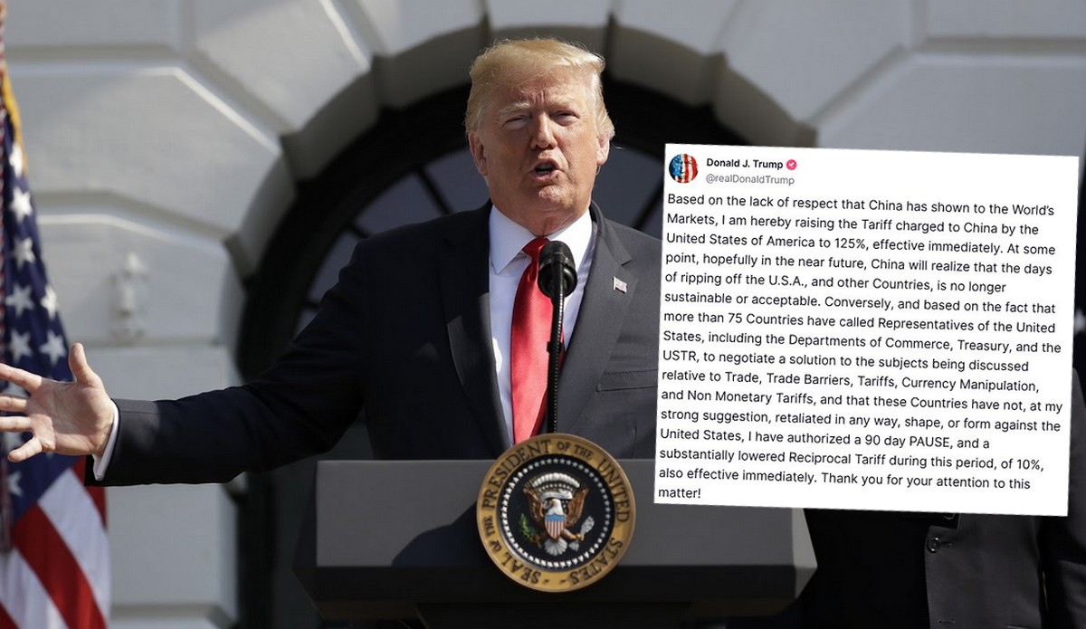 Trump reaguje na odwet Chin i podnosi im cła do 125%, jednocześnie robi 90-dniową przerwę dla innych państw