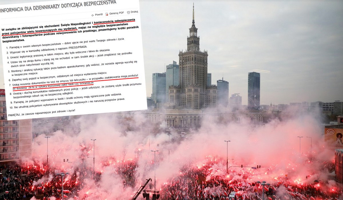 Policja ostrzega dziennikarzy przed państwowymi uroczystościami Marszu Niepodległości