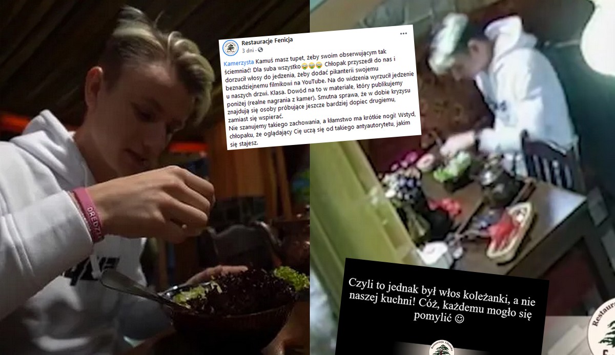 YouTuber Kamerzysta dorzucił sobie włosy do jedzenia, żeby zrobić dramę w restauracji