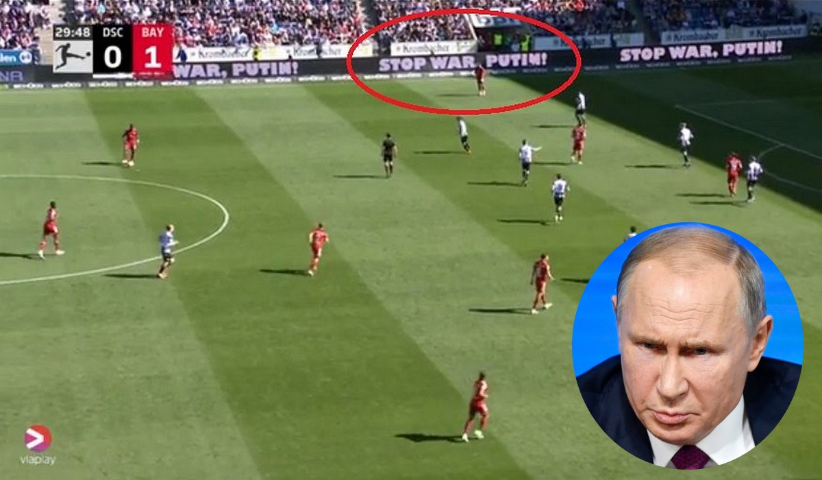 Transmisja meczu Bayernu została przerwana w Rosji, bo na bandach pojawiło się hasło antywojenne