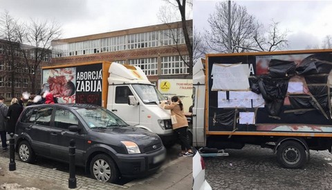 Uczniowie z warszawskiego liceum okleili wóz antyaborcyjny