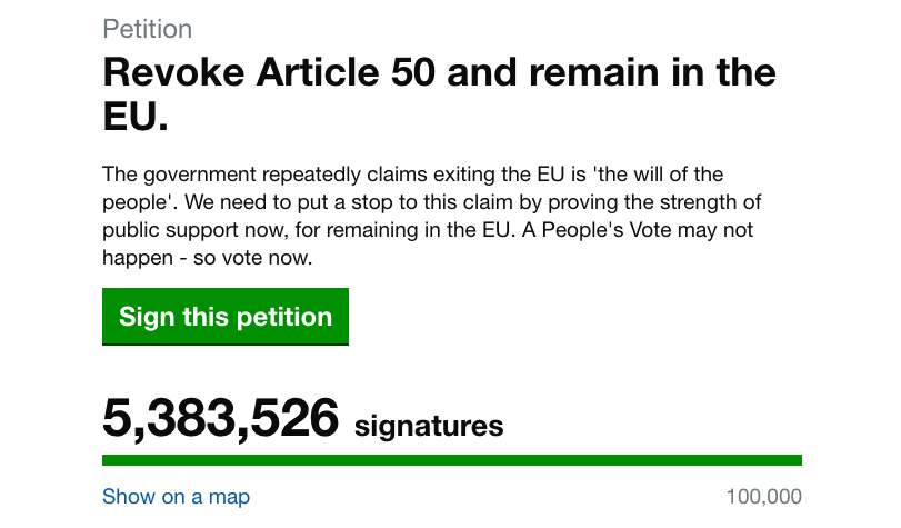 Już ponad 5 milionów podpisów pod petycją o odwołanie brexitu