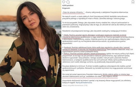 Kinga Rusin apeluje o komisję w sprawie Adamowicza i miesięcznice ze "światełkiem do nieba"