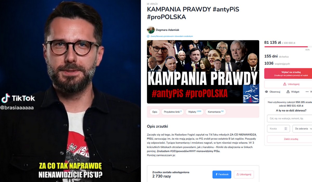 Fogiel uruchomił chyba jakąś lawinę, bo ruszyła zbiórka na kampanię o powodach nienawiści do PiS