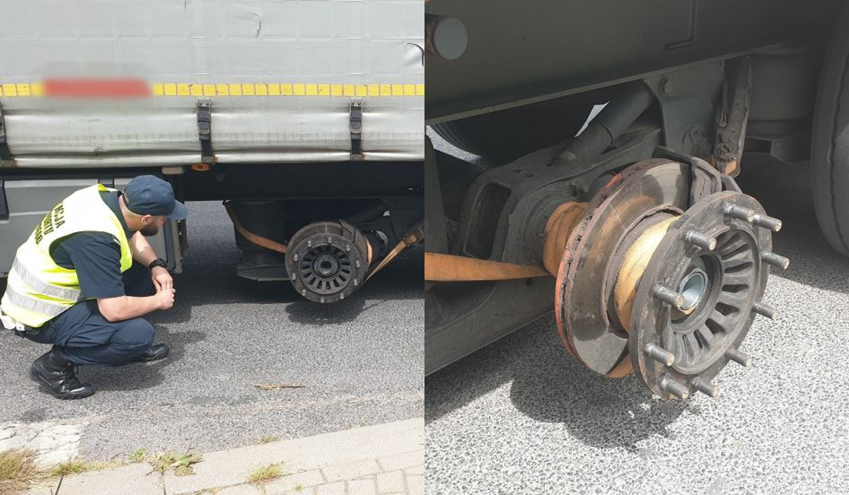 Hattrick kierowcy TIR-a: bez koła, z podczepioną taśmą osią, niebezpiecznymi substancjami i nieuzasadnionym optymizmem