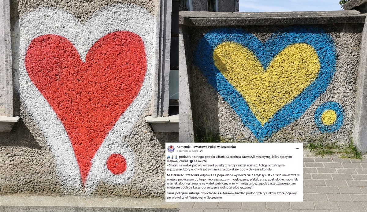 Szczecinek: policja zatrzymała wandala serduszkowego, który nocami grasował i uporczywie malował