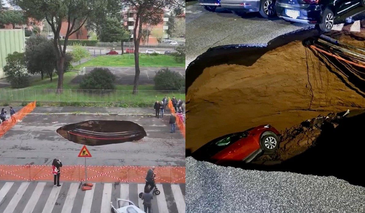 Rzym: w mieście zrobiła się dziura i wpadły w nią dwa samochody