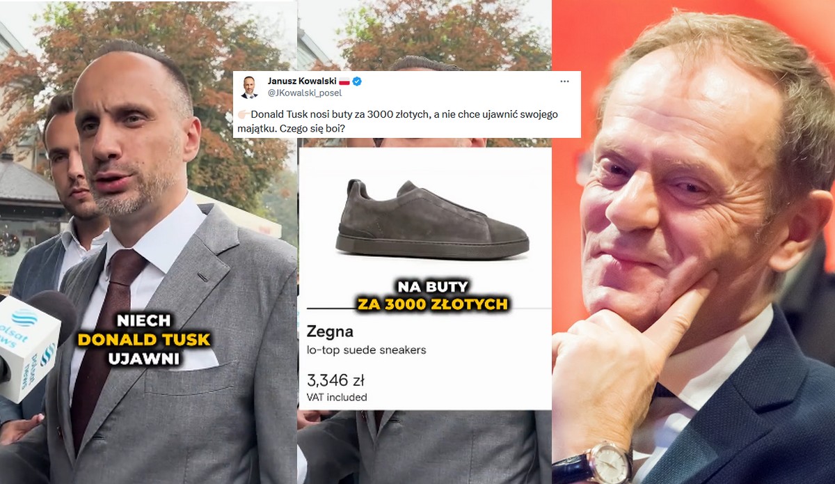Kowalski przypomina Kapciegate, sugeruje, że skoro Tusk chodzi w butach za 3000 zł, powinien wyjawić majątek