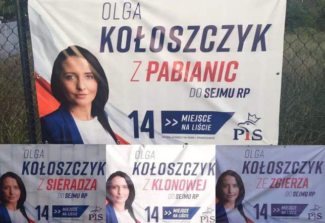 Kandydatka PiS do Sejmu reklamuje się jako kandydatka z Błaszek, Zgierza, Pabianic