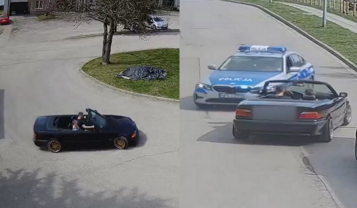 Pod Krakowem chłopak driftował sobie na stacji paliw i wpakował się idealnie przed radiowóz