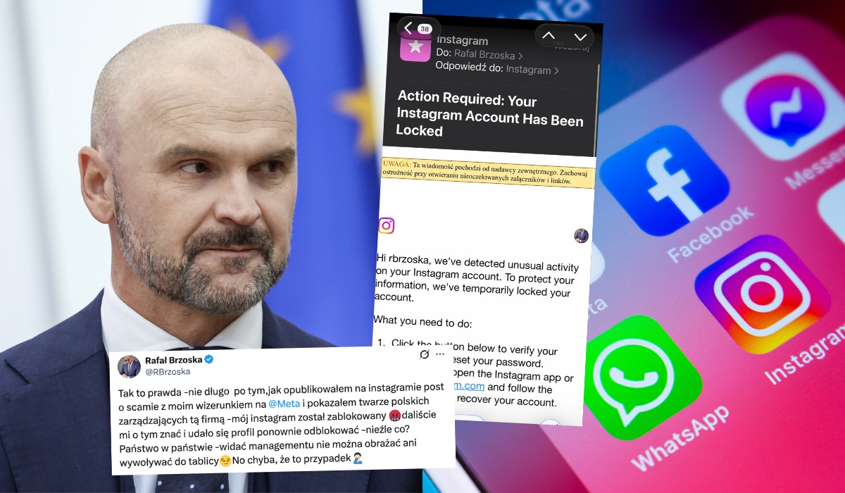 Konto Brzoski na Instagramie zostało zablokowane chwilę po tym, jak skrytykował pracowników Meta