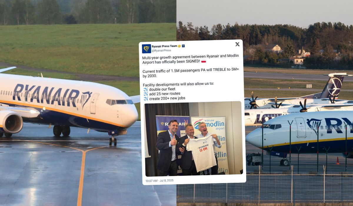 Ryanair inwestuje w Polsce, chce potroić ruch na lotnisku w Modlinie