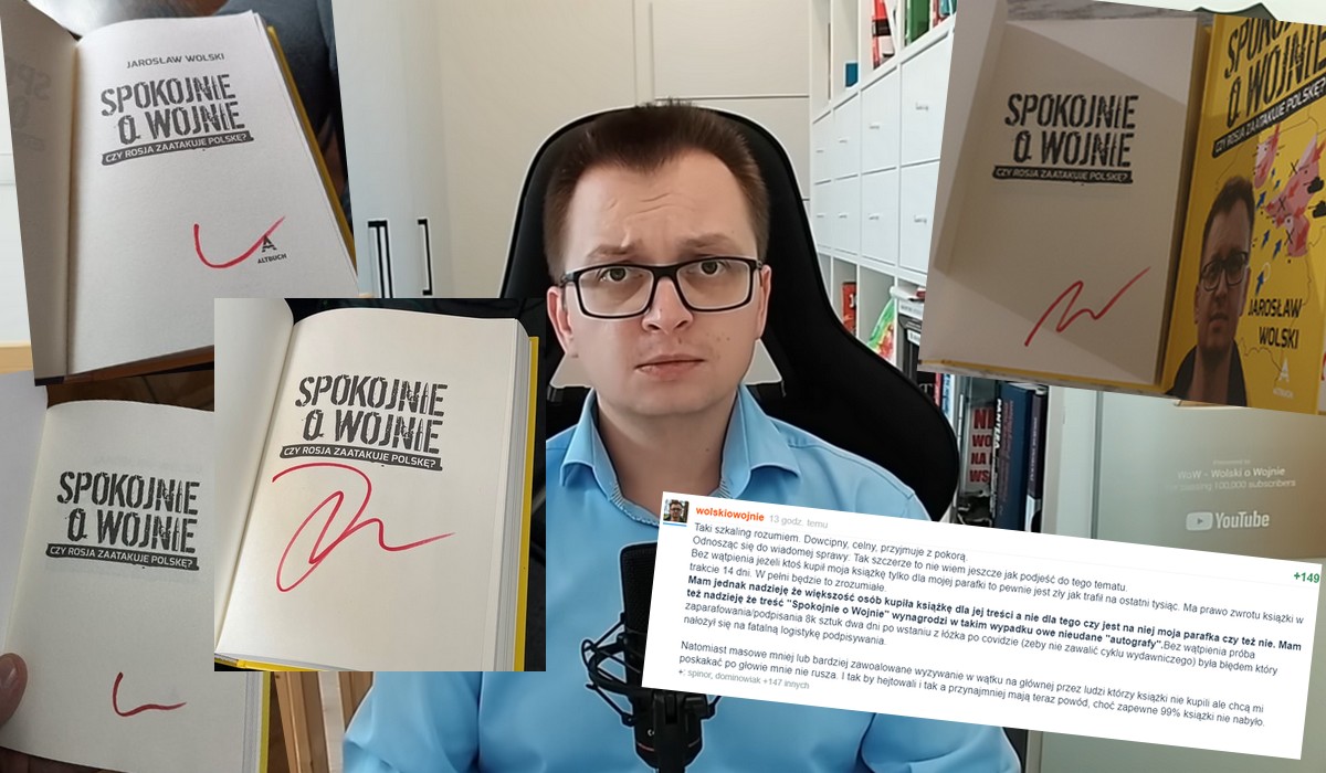 Znany analityk, Jarosław Wolski podpisywał książki fanom, ale każdemu innym szlaczkiem