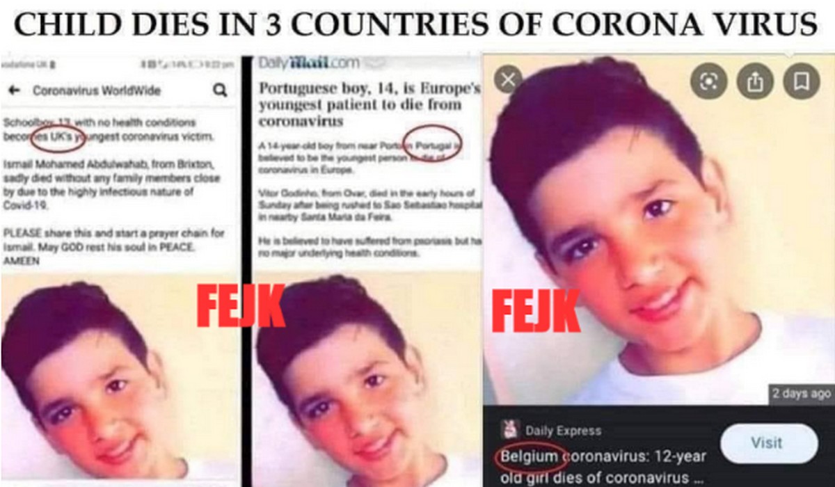 Fejk: fałszywa informacja o śmierci chłopca w trzech różnych krajach krąży po internecie i ma demaskować "covidową propagandę"