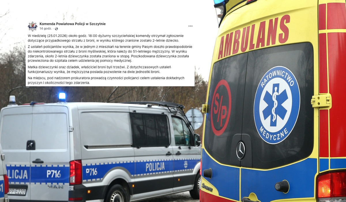 Pasym: dwulatka została niechcący postrzelona z broni myśliwskiej