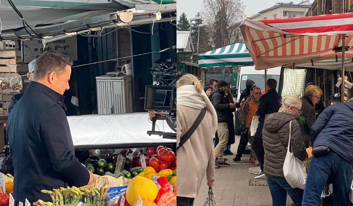 Po "przypadkowym" zdjęciu w metrze, Rafał Trzaskowski poszedł na bazar z ekipą filmową