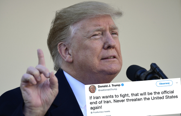 Donald Trump tweetuje: jeśli Iran chce walczyć, to będzie koniec Iranu