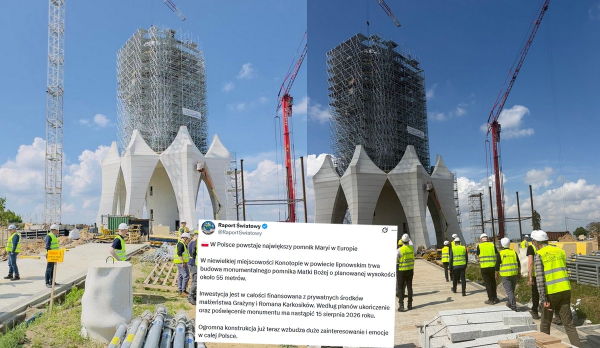 Po gigaJezusie w Świebodzinie powstaje ogromna Maryja pod Toruniem, dzięki postępom prac widać już buzię