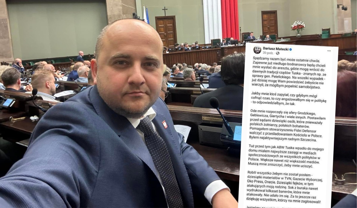 Dariusz Matecki napisał "list pożegnalny" w oczekiwaniu na areszt, podsumował, że niczego nie żałuje