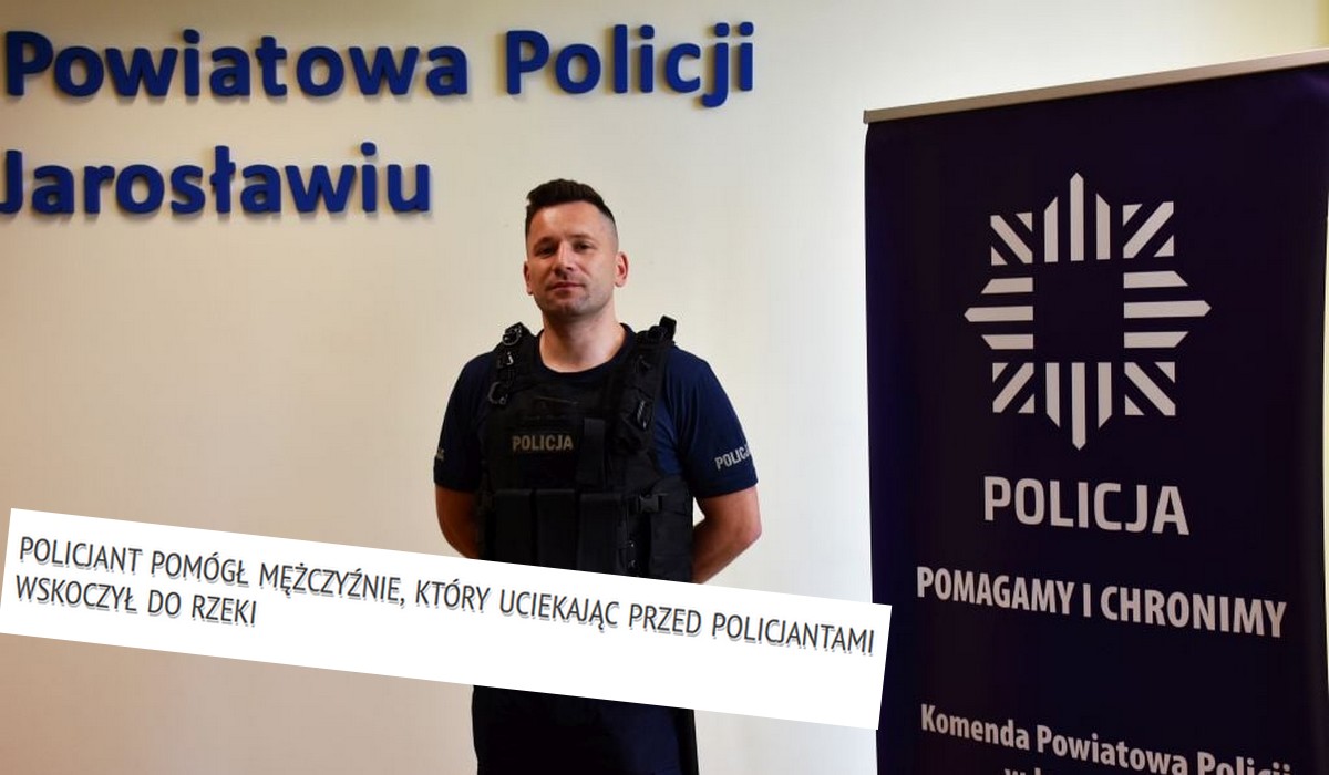 Jarosław: sprawca pobicia popłynął na wysepkę na rzece i bluzgał policjantów, aż wpadł do wody i trzeba było go ratować