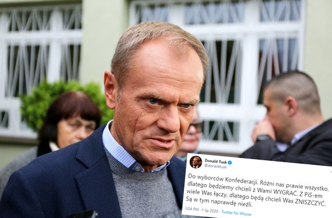 Donald Tusk z gorącym apelem i caps lockiem do wyborców Konfederacji