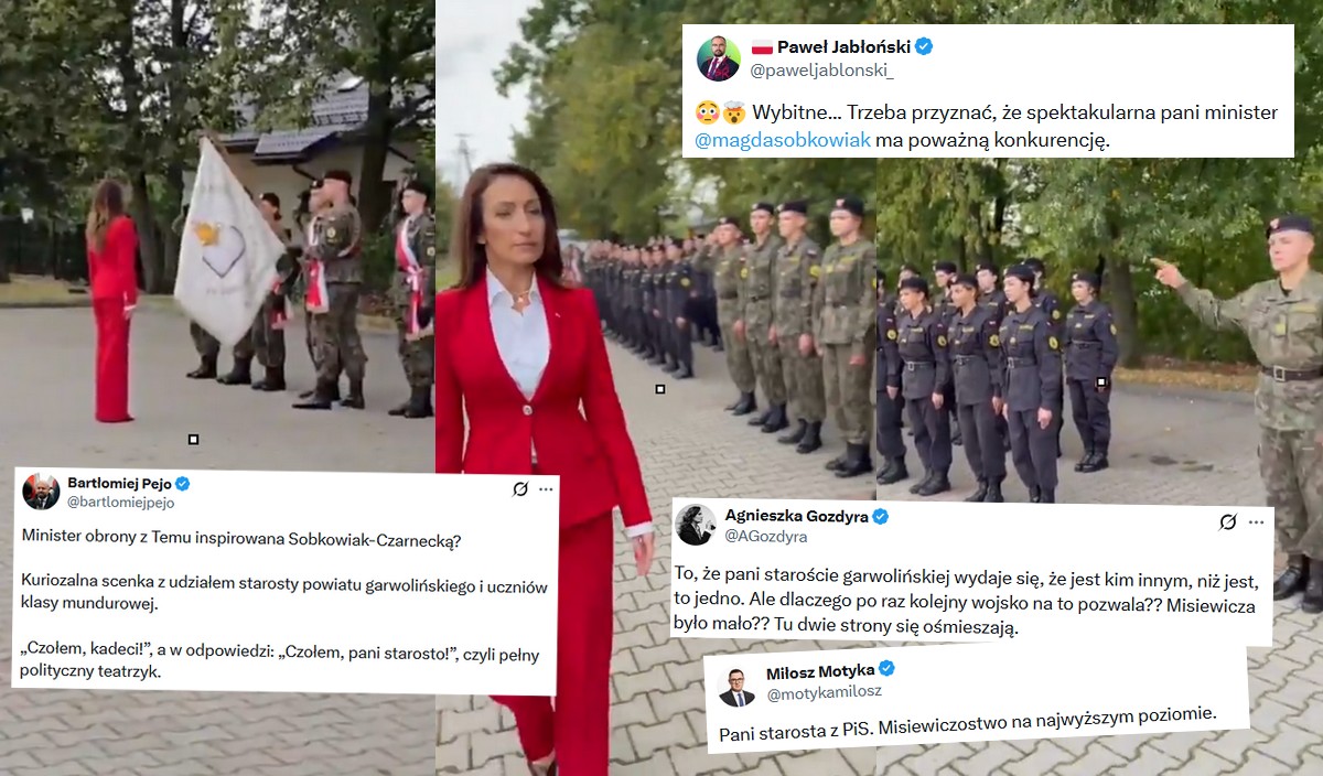 Starosta-imperatorka z PiS krytykowana za nieco zbyt pompatyczne przywitanie uczniów klas mundurowych