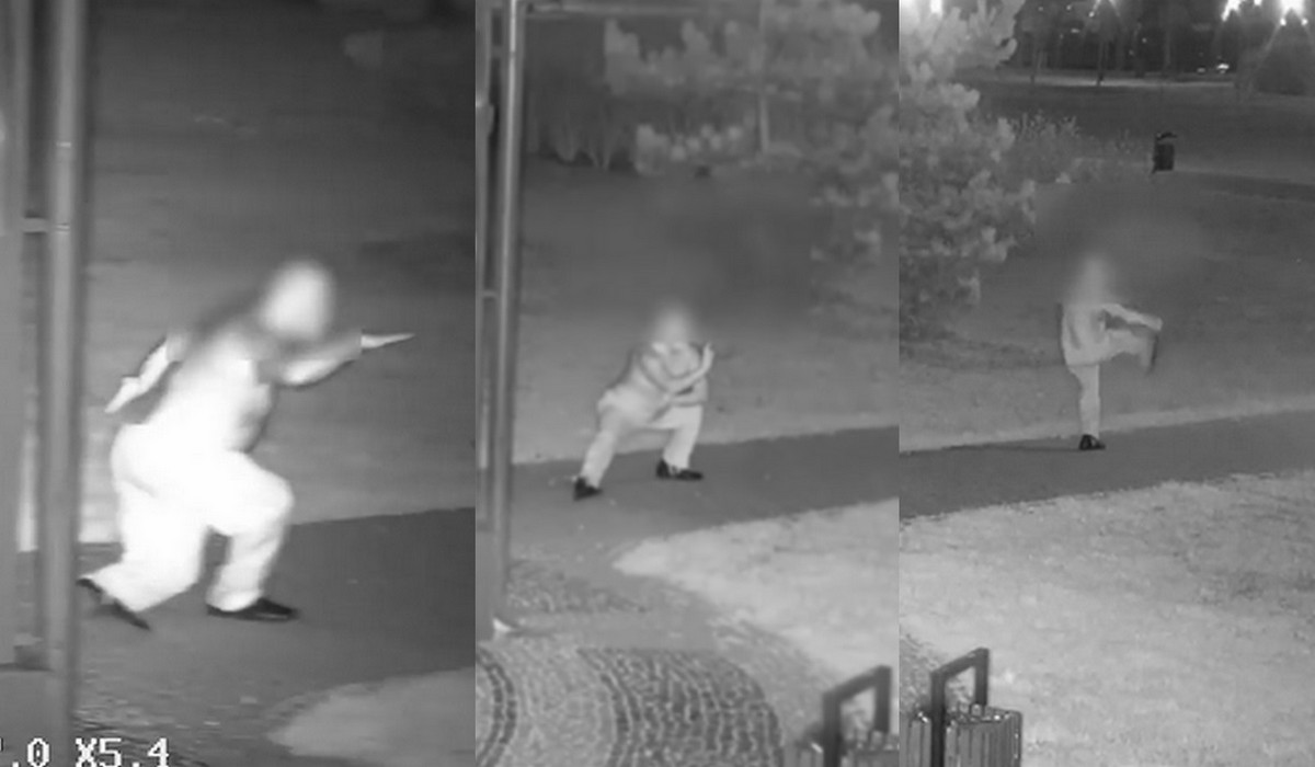 Inowrocław: monitoring nagrał pana, który zasnął na ławce, a kiedy się zbudził, począł wściekle uprawiać sztuki walki