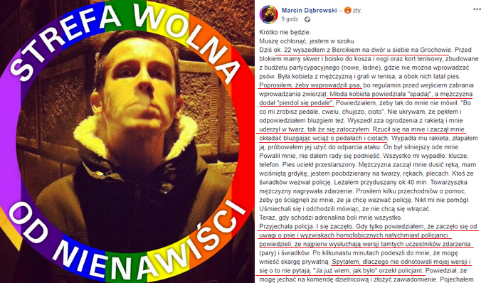 Został pobity, sprawca bił i krzyczał "peda*e, cwelu, cioto". Policja: "nie ma przesłanek do przestępstwa z nienawiści"