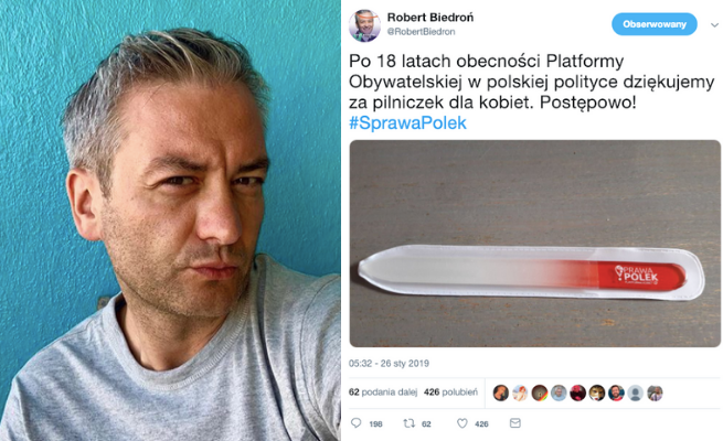 Biedroń: po 18 latach obecności PO w polityce dziękujemy za pilniczek dla kobiet