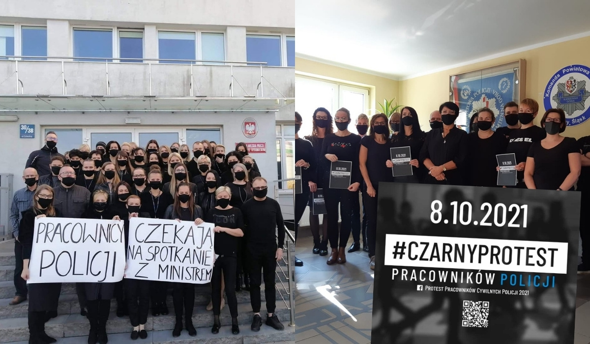 Cywile pracujący w policji zrobili strajk ostrzegawczy, ubrali się na czarno i domagają się podwyżek