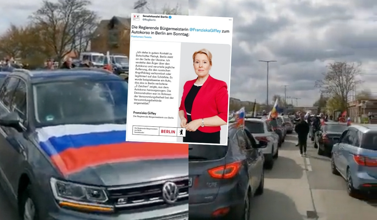 Burmistrzyni Berlina wyjaśnia, że wiec poparcia dla Rosji i wojny był pokojową manifestacją, więc był legalny
