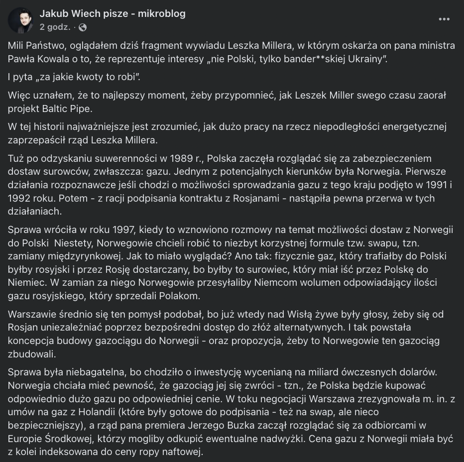 Jak Leszek Miller zaorał projekt Baltic Pipe