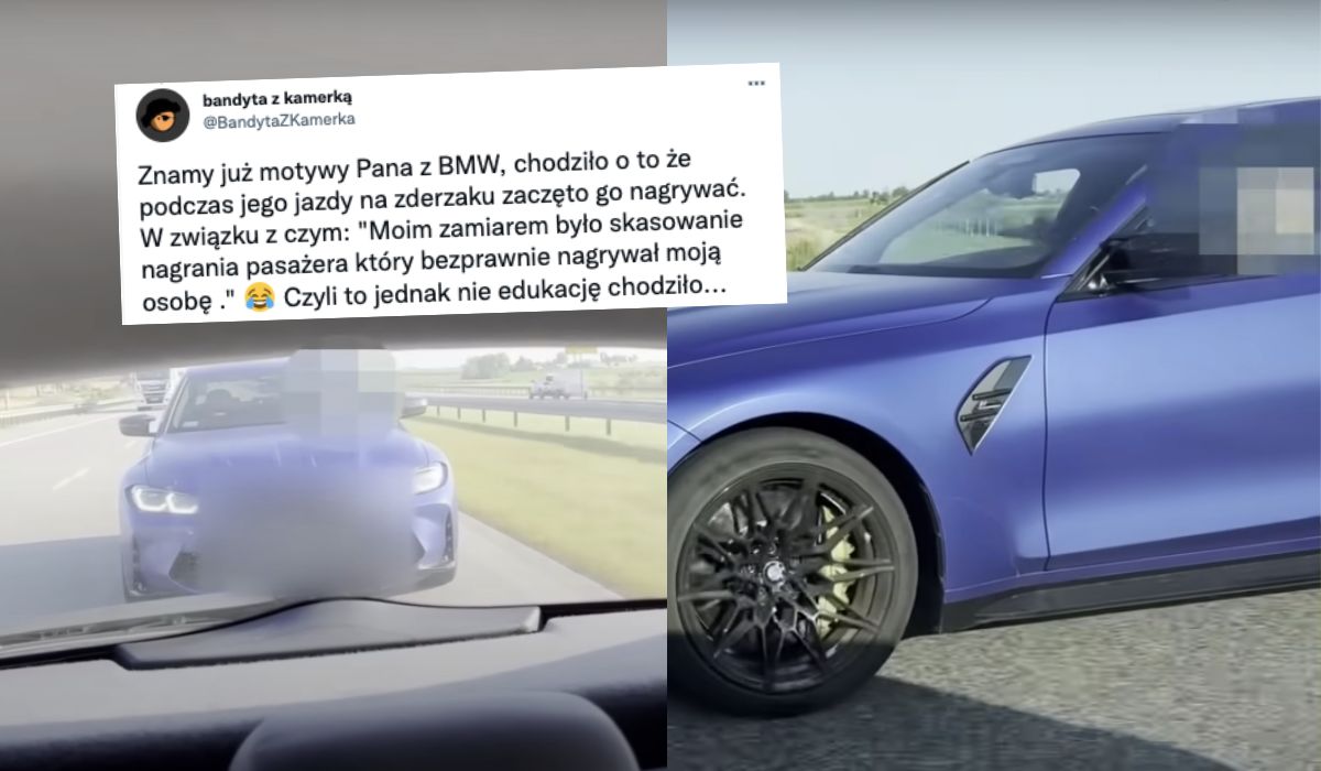 Cwaniaczek z BMW na autostradzie najpierw "jechał na zderzaku" a potem zajeżdżał drogę, bo zobaczył, że jest nagrywany