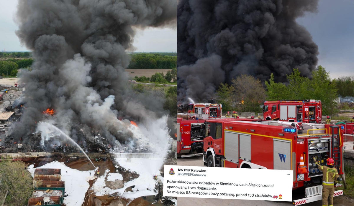 Siemianowice Śląskie: strażacy cały dzień walczyli z pożarem nielegalnie zgromadzonych odpadów