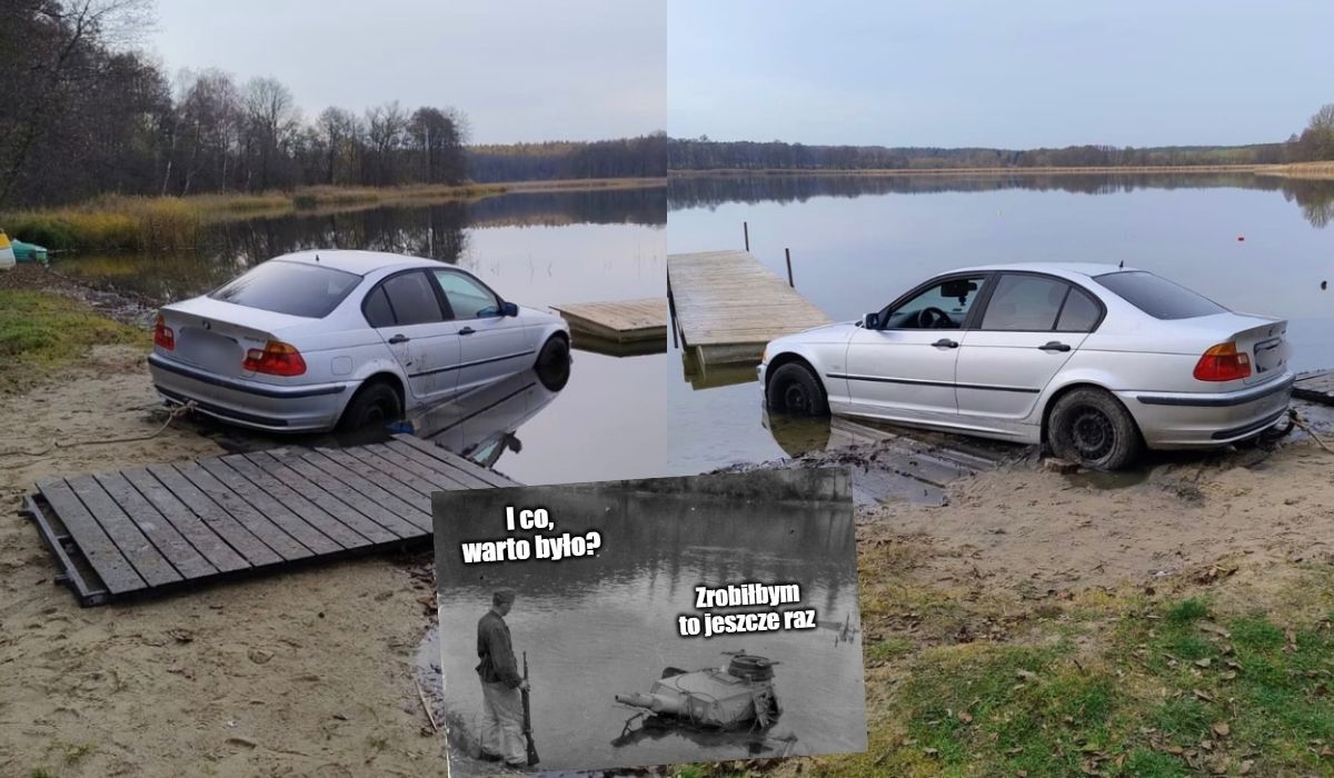19-latek z zakazem prowadzenia pojazdów chciał podriftować na plaży swoim BMW i władował się do jeziora