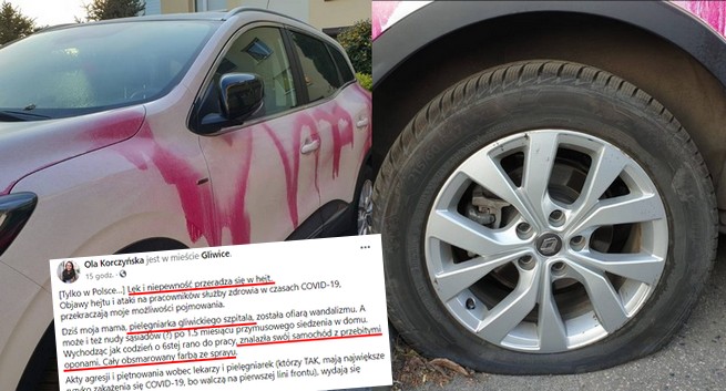 Gliwice: córka pielęgniarki pokazała zniszczony samochód swojej matki. "Lęk i niepewność przeradza się w hejt"