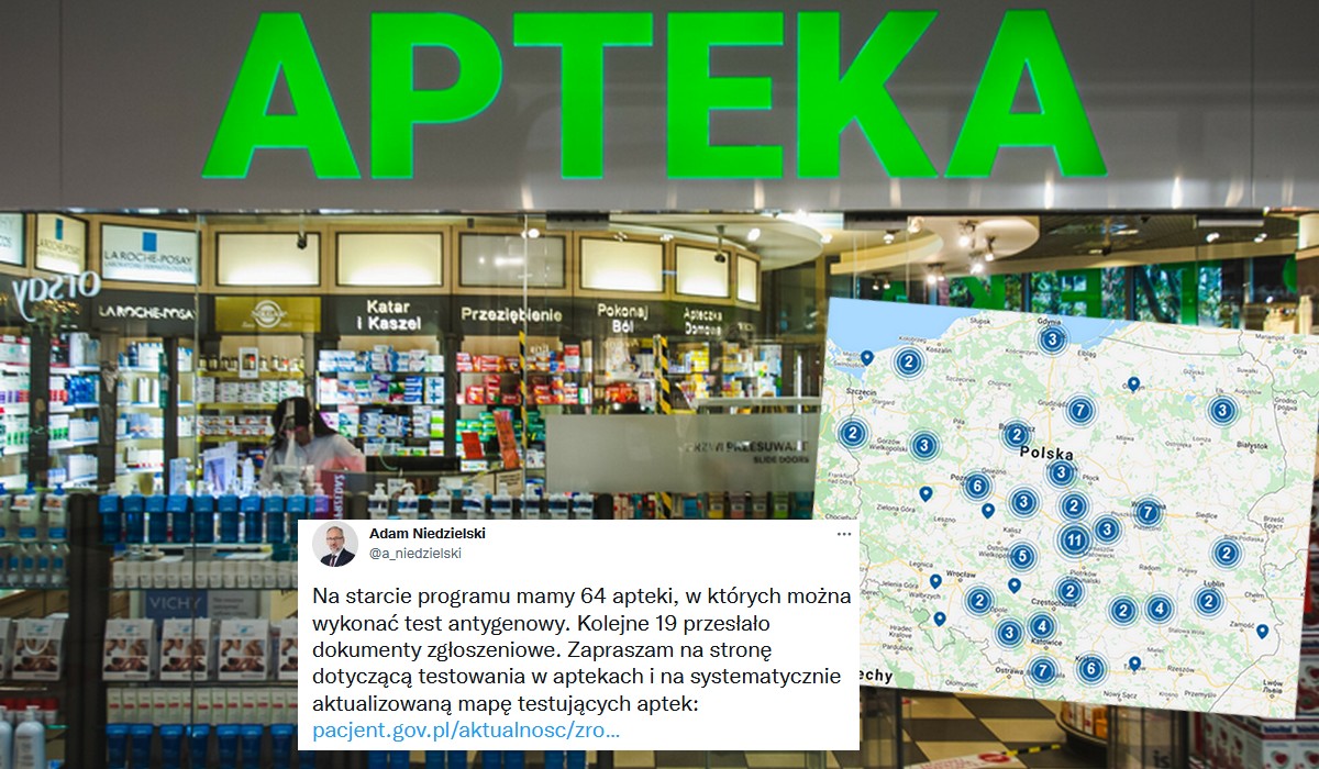 Niedzielski zaprezentował mapę 64 aptek, w których można zrobić test na Covid-19