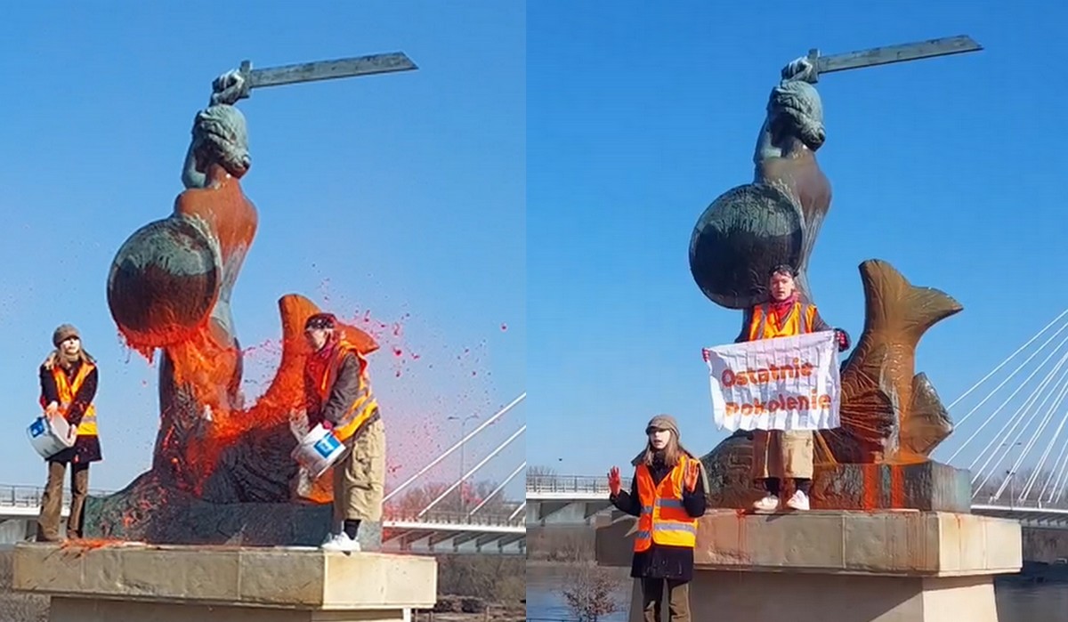 Prokuratura postawiła zarzuty aktywistkom z Ostatniego Pokolenia, które oblały farbą pomnik warszawskiej Syrenki