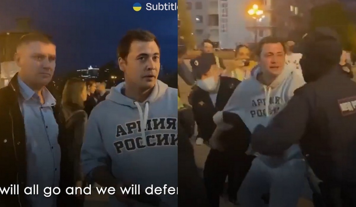 Grupa mężczyzn odgrażała się na rosyjskiej demonstracji, że będą walczyć za Rosję w Ukrainie, mimo to dwóch z nich zgarnęły służby