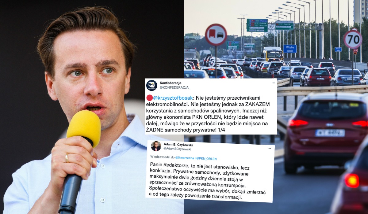 Ekspert Orlenu: w przyszłości nie ma miejsca na prywatne samochody, Bosak mówi, że jest