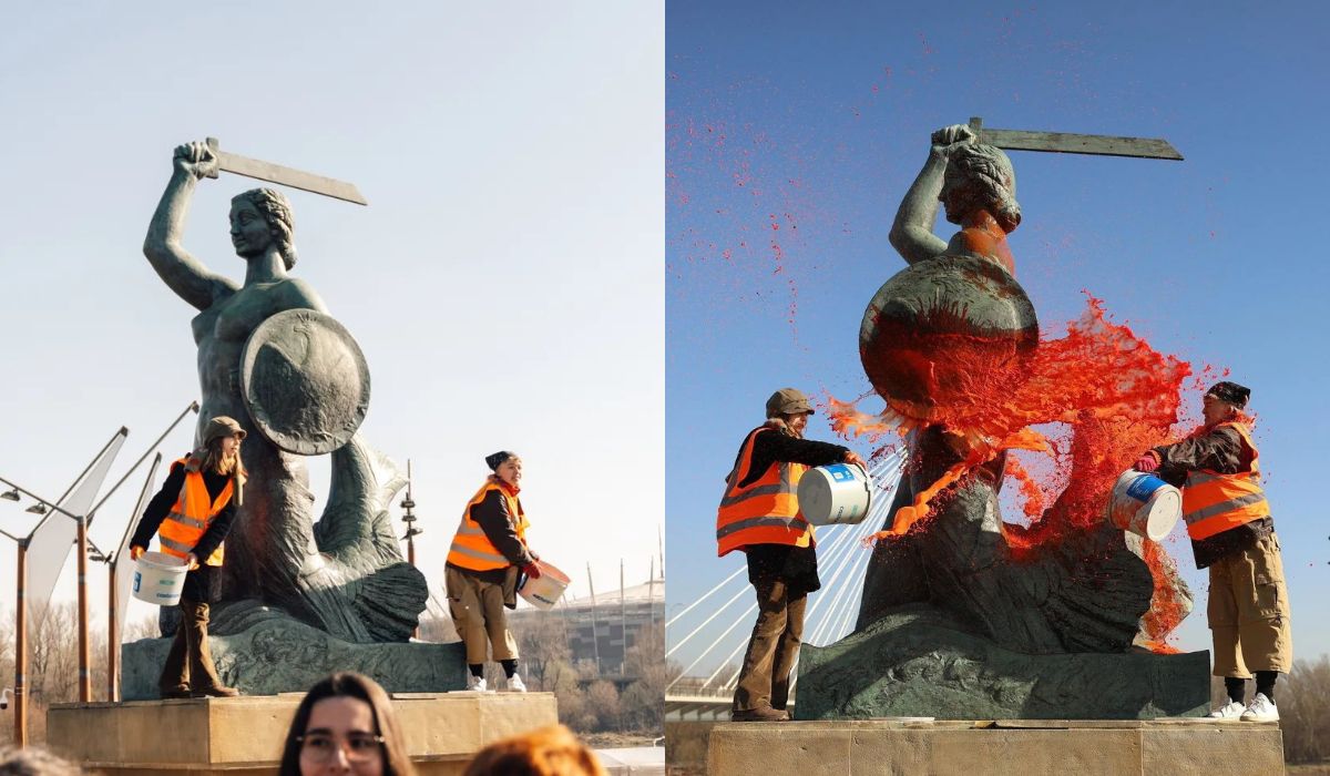 Aktywistki z Ostatniego Pokolenia skazane za oblanie warszawskiej syrenki farbą