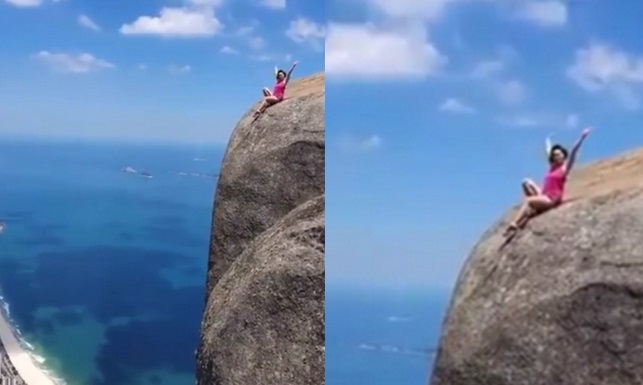 Influencerka pozuje na krawędzi skały w Brazylii dla dobrego zdjęcia