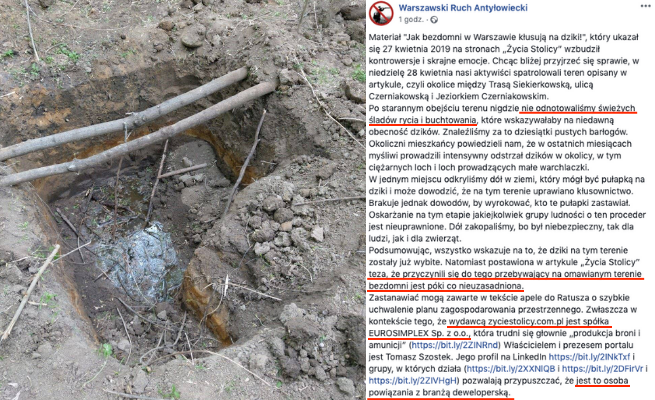 WRA: bezdomni nie polują na dziki. To straszenie, żeby deweloper mógł zrobić inwestycję