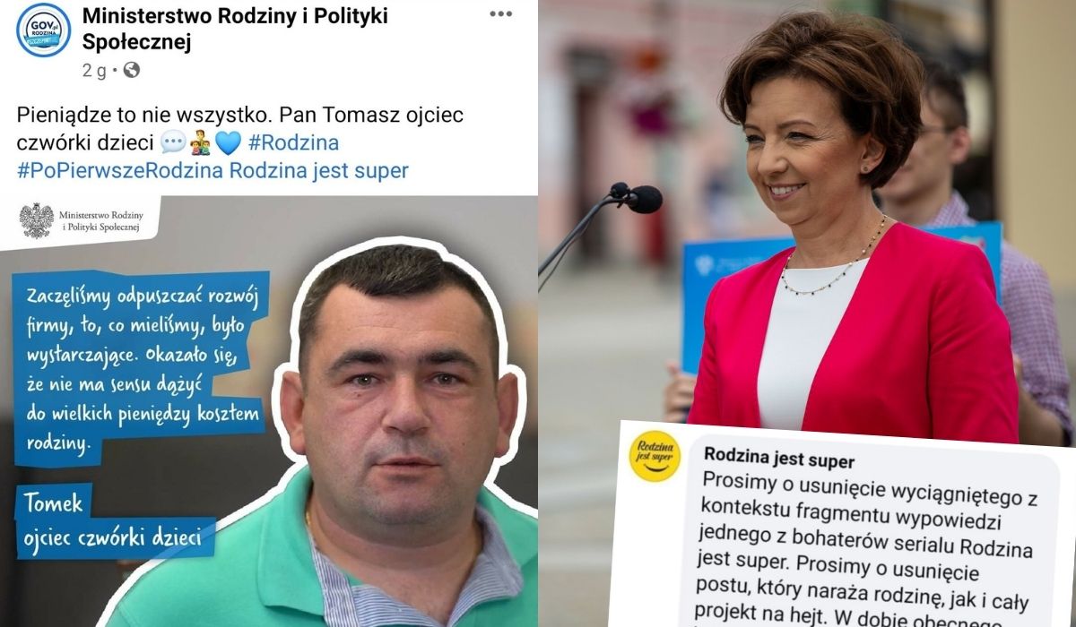 Ministerstwo Rodziny usunęło kontrowersyjną grafikę przekonującą, że "pieniądze to nie wszystko"