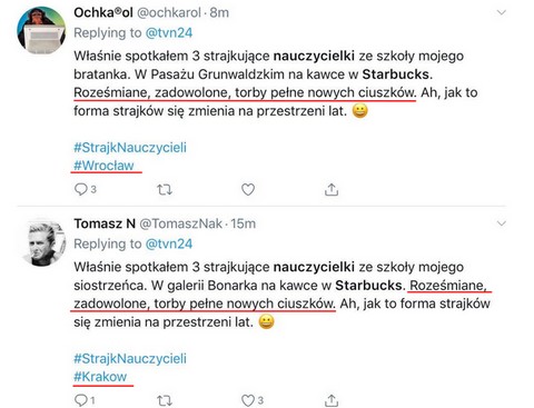 Niezwykle podobne przygody prorządowych użytkowników Twittera: spotykają nauczycieli